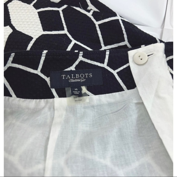 Talbots Sz 16 Pleat Front A Line Black White Texture Geometric Skirt Work Career - Picture 9 of 12
